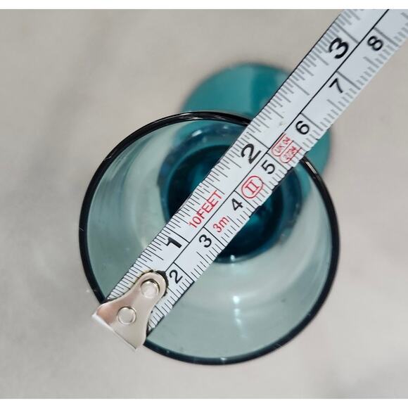 Vintage Peedee Glass Italy Empoli Blue Glass Twisted Stem Candle Holder Teal - Picture 6 of 7